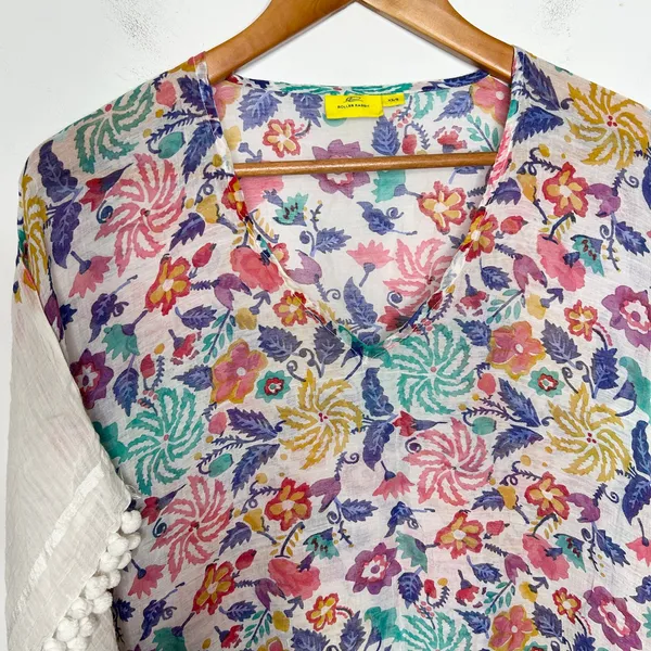 ROLLER RABBIT Swim Coverup Kaftan Womens Size XS Floral Pom Pom Boho Vacation - Image 4