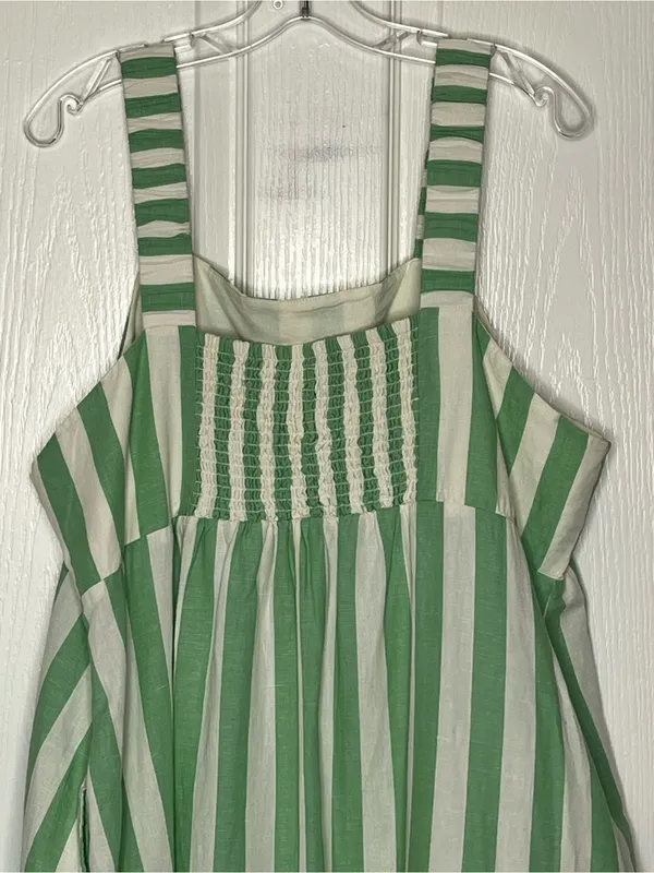 Pact Organic Cotton & Linen Sz XXXL Green and White Striped Maxi Dress - Image 9