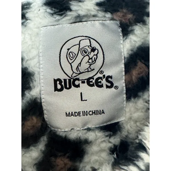 Buc-ee's Women L Leopard Print High Pile Fleece Quarter Zip Pullover Beaver - Image 3