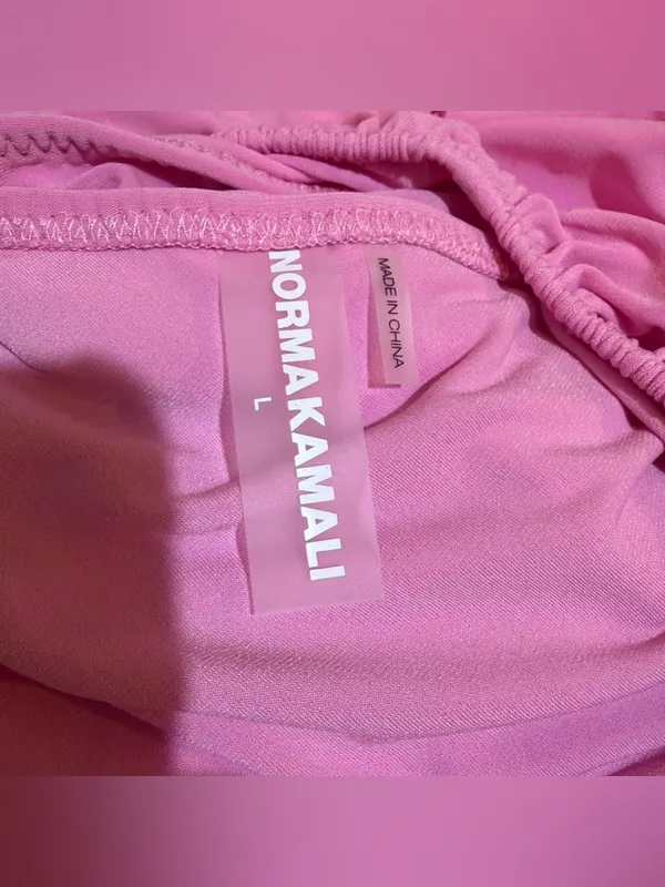 Norma Kamali Diana One Shoulder Draped Ruched Tank Crop Top Pink Size Large - Image 4
