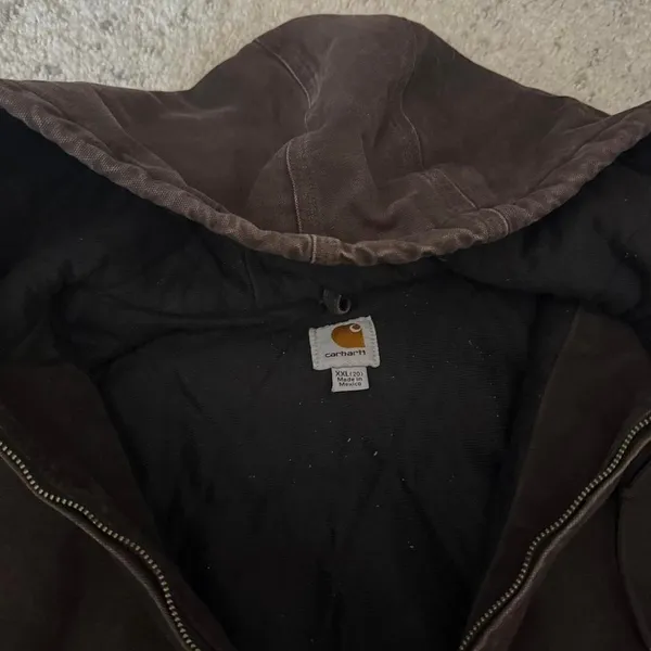 vintage y2k carhartt‎ bomber zip up jacket sz xxl womens hooded in dark brown - Image 3