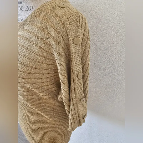 Joseph A. Vintage Shimmery Gold Lurex Knit Pullover Sweater - Size Large - Image 5