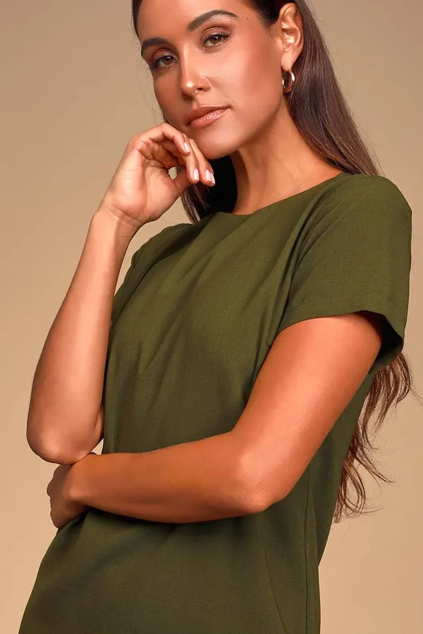Lulus Shift and Shout Olive Green Shift Dress - Image 2