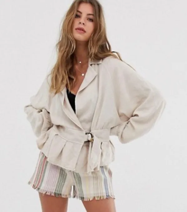 Free People Joani Jacket Belt Linen Blend Blazer - Image 3