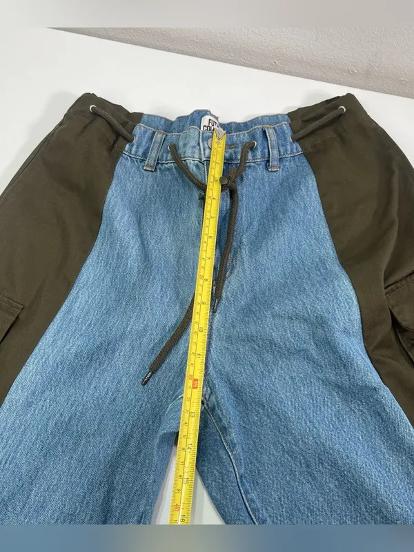 Future Collective Women's 10 Colorblock Denim Olive Cargo Pants Boho preowned go - Image 6