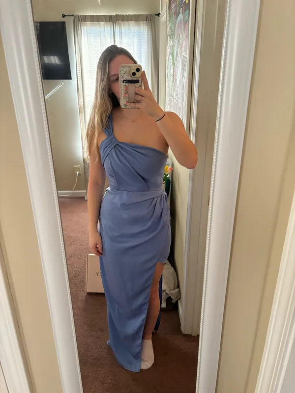 Social House Blue Satin Dress - Image 2