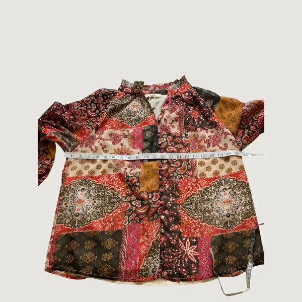 Entro Womens Medium Patchwork Paisley Ruffle Neck Long Sleeve Blouse Multicolor - Image 4