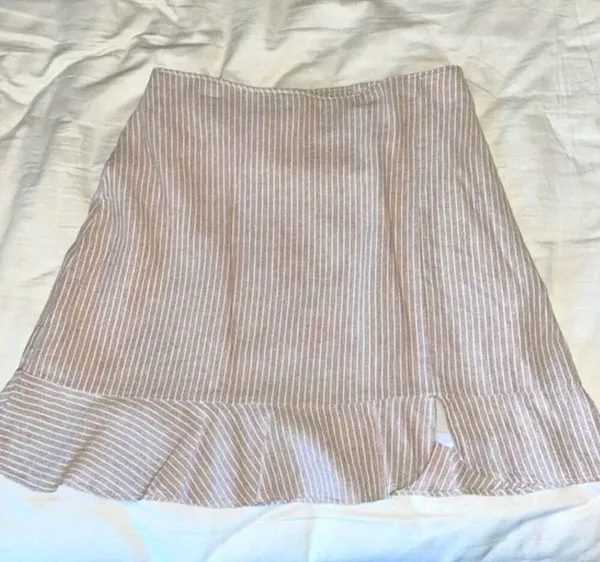 Free People Abercrombie & Fitch Tan white linen ruffle mini skirt - Image 2