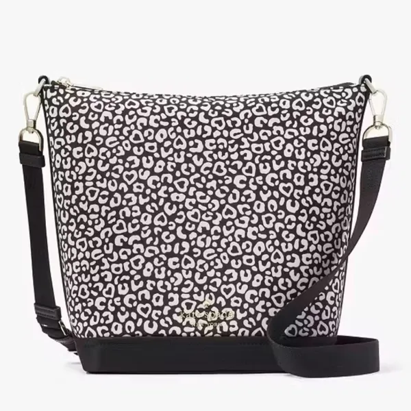 Kate Spade NWT‎ Animal Print Leopard Duffel Large Crossbody Black White - Image 6