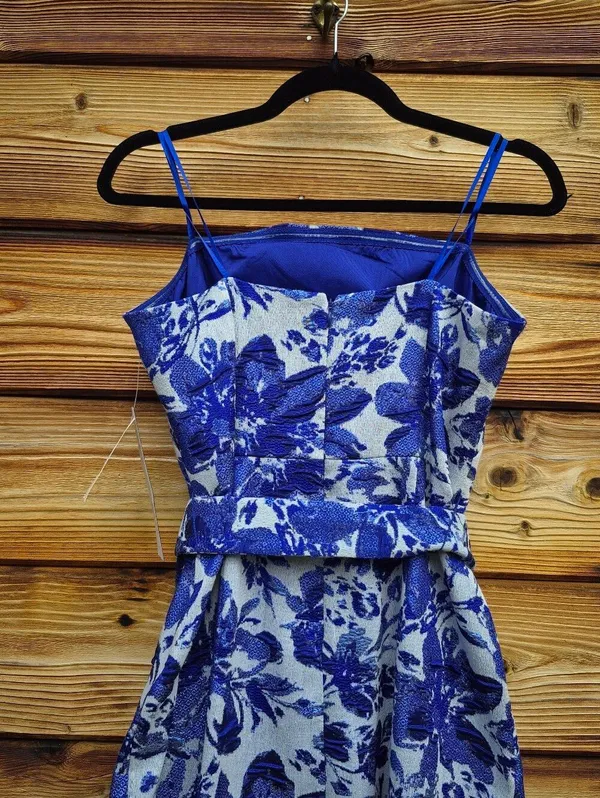 NWT Adrianna Papell Aidan Mattox Blue Floral Jacquard Gown Size 10 - Image 11