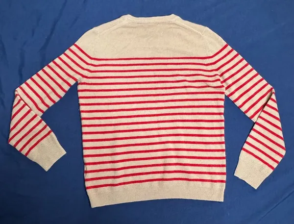 Burberry Brit 100% Cashmere Striped Sweater Red Beige Equestrian Logo M - Image 8