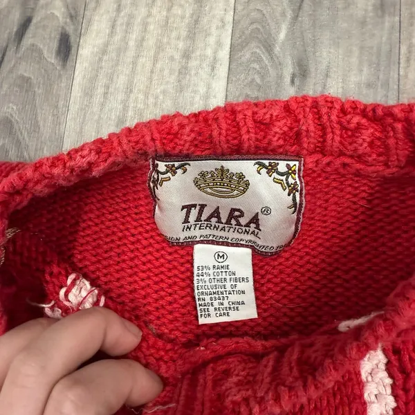 Vintage Tiara International 3D Knit Ugly Christmas Cat Sweater M - Image 2