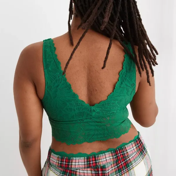 Aerie Holiday Best Lace Waffle Longline Bralette in Everglade Size M New - Image 4