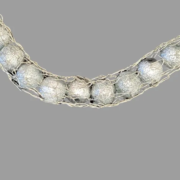 Metal Mesh Silver Textured Threaded Bead Necklace - Image 6