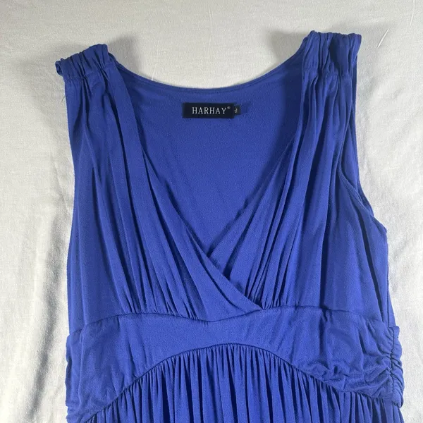 HARHAY Womens XL Blue Sleeveless Empire Waist Midi Dress Flowy Stretch Casual - Image 3