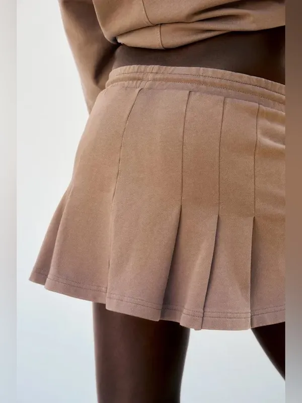 Zara NWT tan camel beige Casual Drawstring Mini Skirt - Image 7