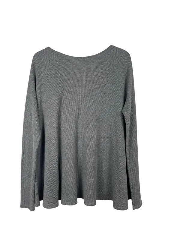 Free People We The Free Waffle Knit Thermal Top Womens L Gray Oversized Slouchy - Image 2