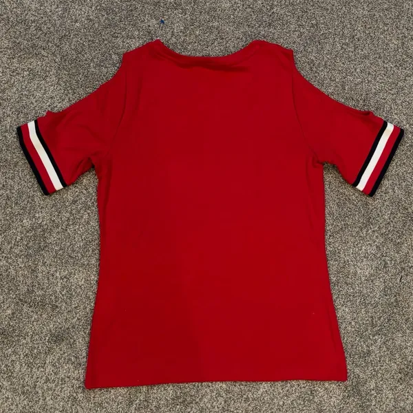 Tommy Hilfiger Women's Red Cold-Shoulder Blouse Shirt Striped - Image 5