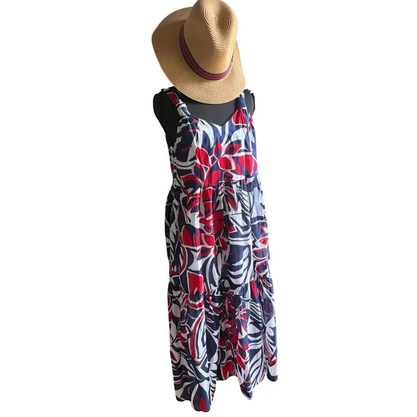Talbots Petite Cotton Tropical Midi Dress Navy Red White Size Petite Small - Image 2