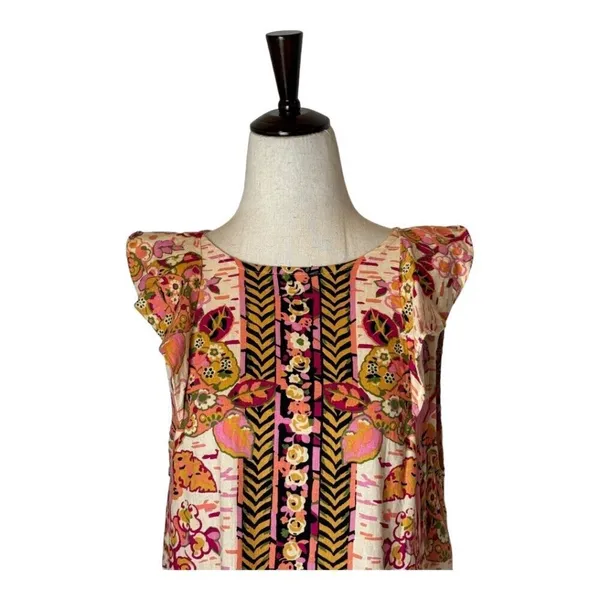 Free People Shirt Women XS Pink Floral Print Linen Blend Summer In‎ Tulum Boho - Image 5