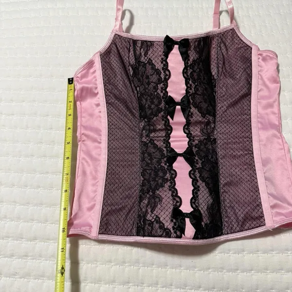 Victoria’s Secret Corset Style Tank Top Sz M Medium Pink With Black Lace - Image 2