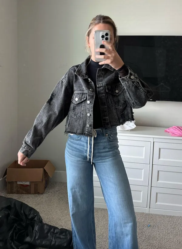 Black Jean Jacket Size M - Image 2