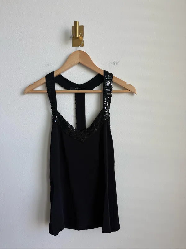 Vintage Nadine Black Sequin V Neck Sleeveless Blouse Top Y2K Size 2 - Image 4