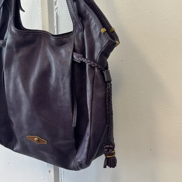 Elliott Lucca Sintra Purple Leather Hobo‎ Bag Braided Tassel Large Tote Purple - Image 3