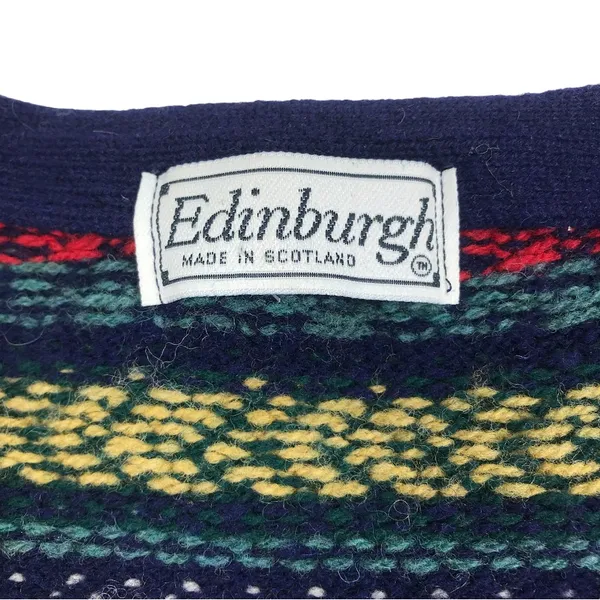 EDINBURGH Lambswool Cardigan Sz M VTG 80's Oversize Holiday Cozy Made Scotland - Image 10