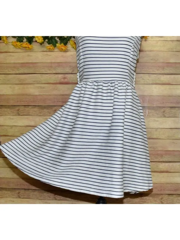 Lauren Conrad Sun Dress Navy Nautical Cross Back Size L Fit & Flare Preppy Lined - Image 4