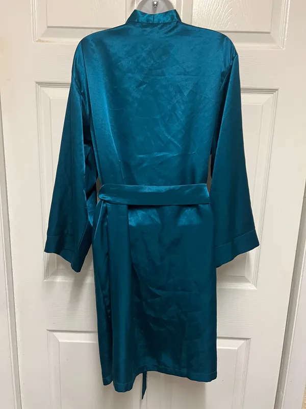 Icollection Teal Short Satin Robe Blue Size L - Image 7