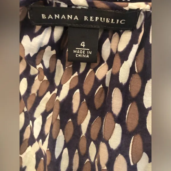 Banana Republic Printed Silk Blend Midi Peasant Dress 4 Tied Scoop Neck Brown - Image 5