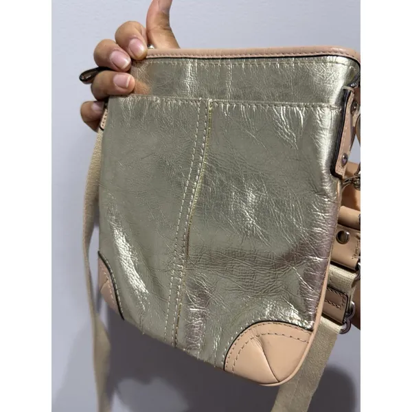 Y2K COACH‎ Silver Swingpack crossbody bag purse 50168 Tan leather trim EUC I - Image 4