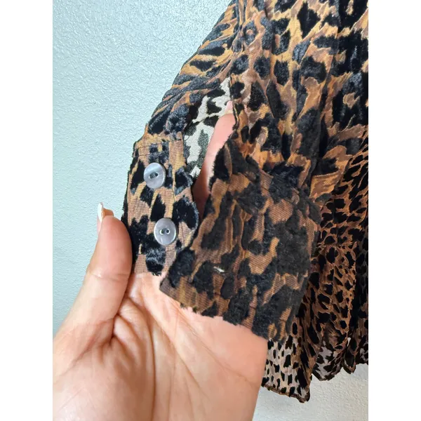 Tuckernuck Leopard Print Burnout Ruffle‎ Hem Shirt Dress XS Brown - Image 11