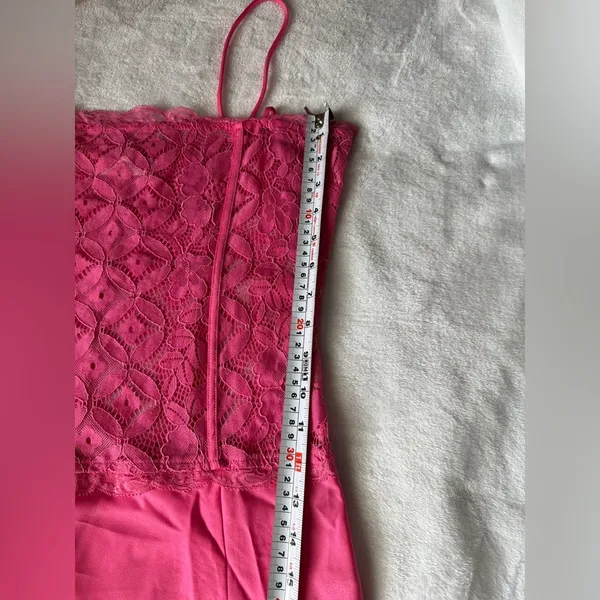 Meshki Hot Pink Lace Slip Mini Dress Size Large Satin Lace Party Date Night - Image 14