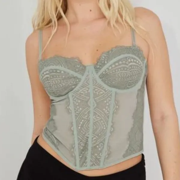 Garage XS Shadow Green Chrishell Lace Mesh Bustier Corset - Image 2