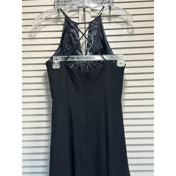 Night‎ Scene Black Beaded Chiffon Halter Keyhole Long Formal Gown Size M Lined - Image 7