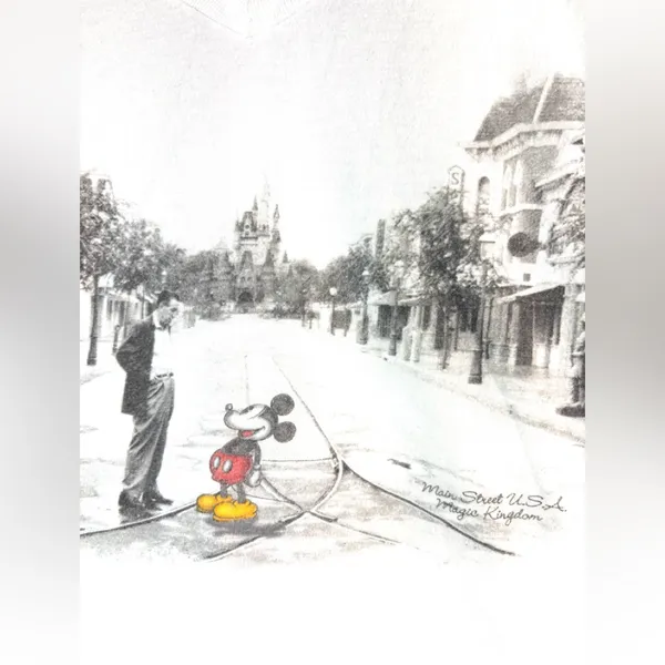 Disney Parks S Mickey n Walt Main Street Sketch V-Neck White Short Sleeve T-Sh - Image 2