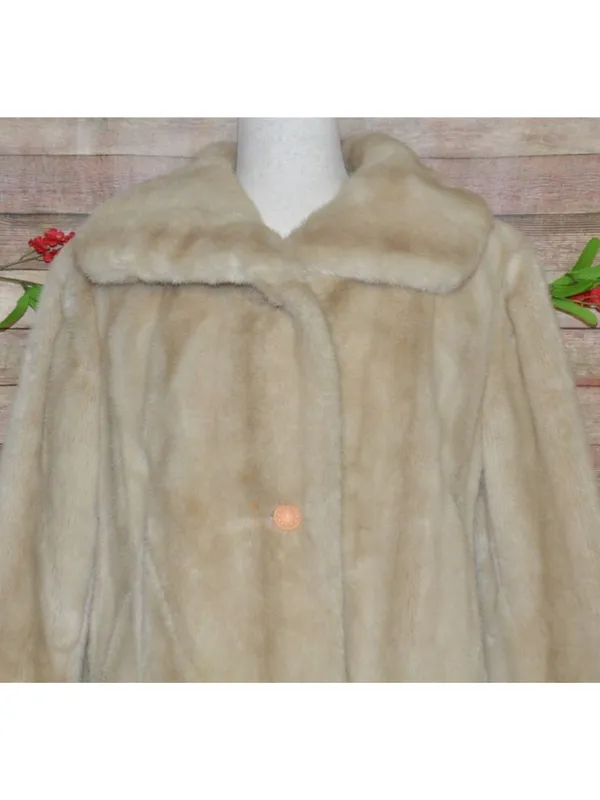 Vintage Dubrowsky & Joseph Faux Fur Coat Size 14 Cream Beige Plush Mod Jacket - Image 4