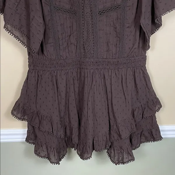 NWT Abercrombie & Fitch Women’s Swiss Dot Embroidered Brown Mini Dress Romper - Image 3