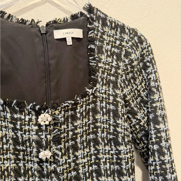 LIKELY Robin Dress Tweed‎ Jeweled Button Front Mini Preppy size 6 - Image 10