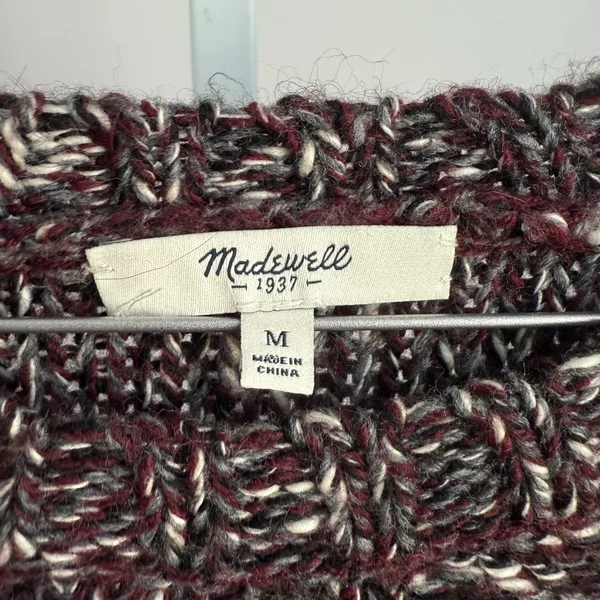 Madewell Cable Knit Sweater Burgundy‎ Gray Ivory Women's Size M Medium - Image 4