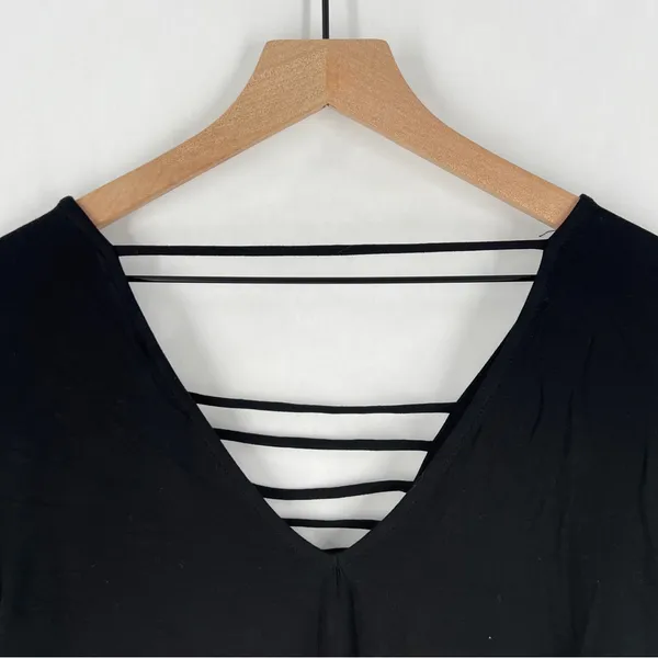 Good Luck‎ Gem Black Strappy Long Sleeve V-Neck Blouse NWT Size L - Image 8