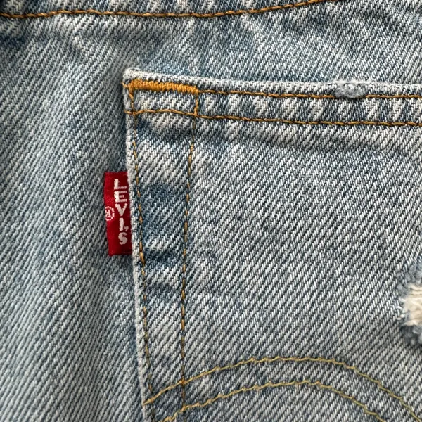 Levi's Taille Haute Line 501 High Waist Ripped Cutoff Denim Shorts Size 28 - Image 7