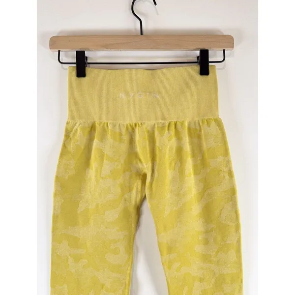 NVTGN Womens Leggings Sunshine Yellow Camo Seamless High Waisted Pull On Size XS - Image 9