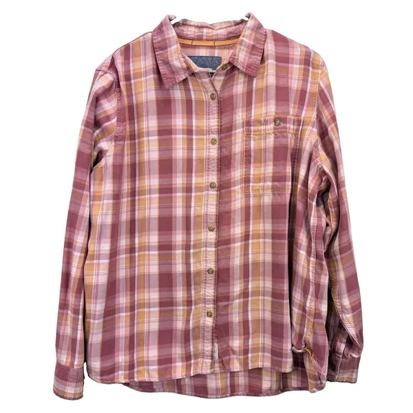 LL Bean Rangely Flannel Shirt XL Red Pink Orange Plaid Cotton Tencel Button Up - Image 2