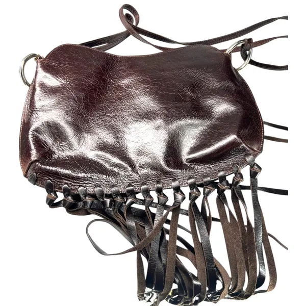 Brown leather bag fringe appliqué Whimsigoth Boho Chic Western Cowgirl Purse - Image 9