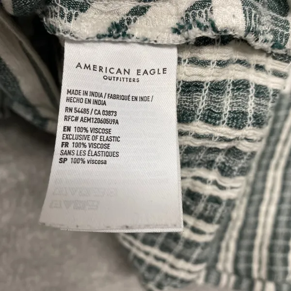 American Eagle Shirt Womens Medium Cropped Green‎ White Stripe Keyhole Smocked - Image 8