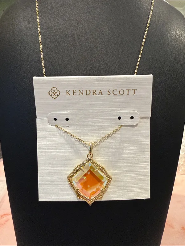 Kendra Scott | Gold Plated Iridescent, Orange & Blue Pendant Necklace - Image 3