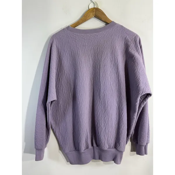 Womans Rafael Medium Purple Textured Embroidered Long Sleeve Pullover Sweatshirt - Image 2